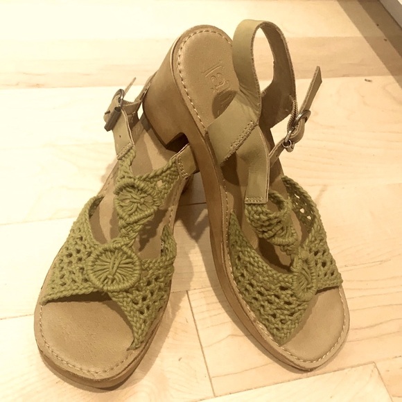 Sundance Shoes - Sundance leather crochet wood sandals by Latigo